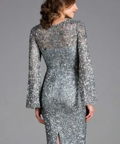 Scala - 48885 Sequined Long Bell Sleeve Fitted Dress 11 Scala - 48885 Sequined Long Bell Sleeve Fitted Dress