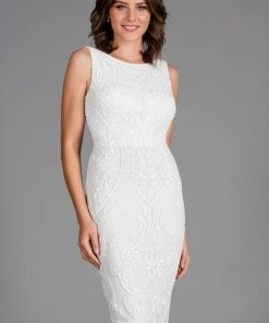 Scala - 48887 Sequined Bateau Neck Fitted Dress
