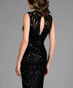 Scala - 48897ML Fully Sequined Jewel Neck Fitted Dress
