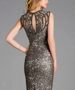 Scala - 48897ML Fully Sequined Jewel Neck Fitted Dress 11 Scala - 48897ML Fully Sequined Jewel Neck Fitted Dress