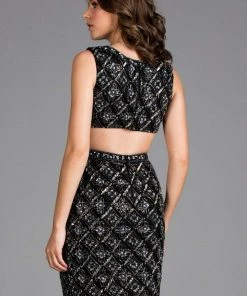 Scala - 48925 Sequined V-neck Short Fitted Dress