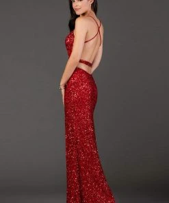 Scala - 48931 Fully Sequin Embellished Long Sheath Gown With Side Slit