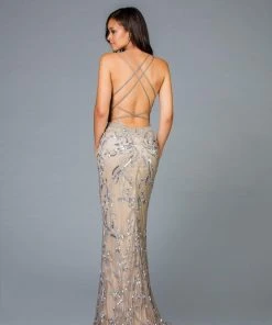 Scala - 48936 Bead Embellished Scoop Sheath Gown