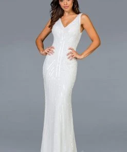 Scala - 48937 Sequined V-neck Trumpet Dress