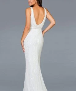 Scala - 48937 Sequined V-neck Trumpet Dress