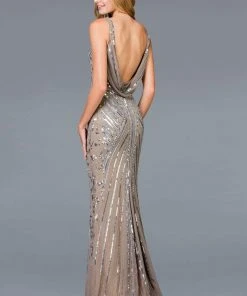 Scala - 48937 Sequined V-neck Trumpet Dress