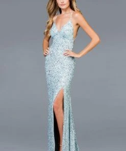 Scala - 48938 Allover Sequin Backless Sheath Evening Gown With Slit
