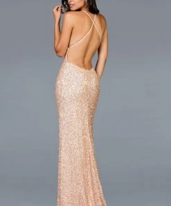Scala - 48938 Allover Sequin Backless Sheath Evening Gown With Slit 14 Scala - 48938 Allover Sequin Backless Sheath Evening Gown With Slit