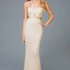 Scala - 48946 Sequined Midriff Cutout Long Sheath Gown
