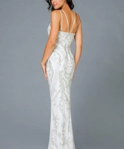 Scala - 48950 Embellished Straight Across Neck Sheath Dress