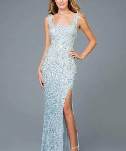 Scala - 48961 Sequined Scoop Sheath Dress With Slit 8 Scala - 48961 Sequined Scoop Sheath Dress With Slit