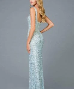 Scala - 48961 Sequined Scoop Sheath Dress With Slit 9 Scala - 48961 Sequined Scoop Sheath Dress With Slit