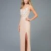 Scala - 48963 Sequined Deep V-neck Sheath Dress With Slit
