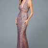 Scala - 48983 Sequined Deep V-neck Fitted Dress