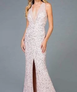 Scala - 48984 Sequined Deep V-neck Sheath Dress 8 Scala - 48984 Sequined Deep V-neck Sheath Dress