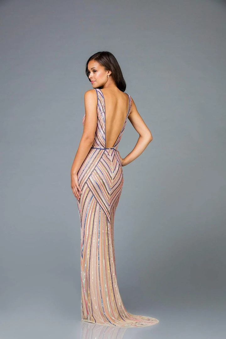 Scala - 60003 Beaded Illusion Bateau Sheath Dress 6 Scala - 60003 Beaded Illusion Bateau Sheath Dress