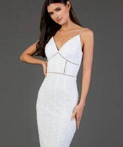 SCALA - 60047 Bedazzled Plunging V-neck Sheath Dress