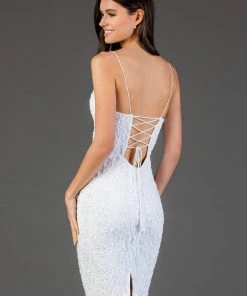 SCALA - 60047 Bedazzled Plunging V-neck Sheath Dress