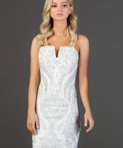 SCALA - 60051 Embellished V-neck Sheath Cocktail Dress