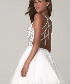 SCALA - 60076 V-Neck Sequined Bodice Short A-Line Dress