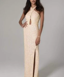 SCALA - 60090 Halter Neck Sequin Sheath Dress
