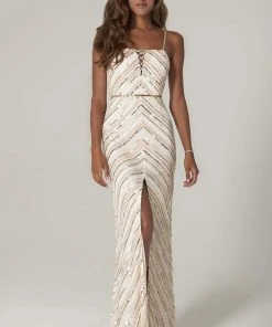 SCALA - 60091 Straight Across Sequined Long Dress