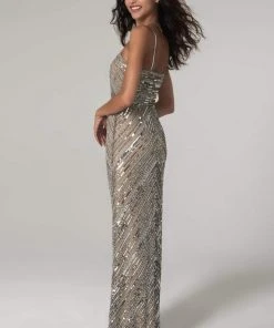 SCALA - 60091 Straight Across Sequined Long Dress 11 SCALA - 60091 Straight Across Sequined Long Dress