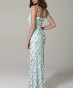 SCALA - 60091 Straight Across Sequined Long Dress 13 SCALA - 60091 Straight Across Sequined Long Dress