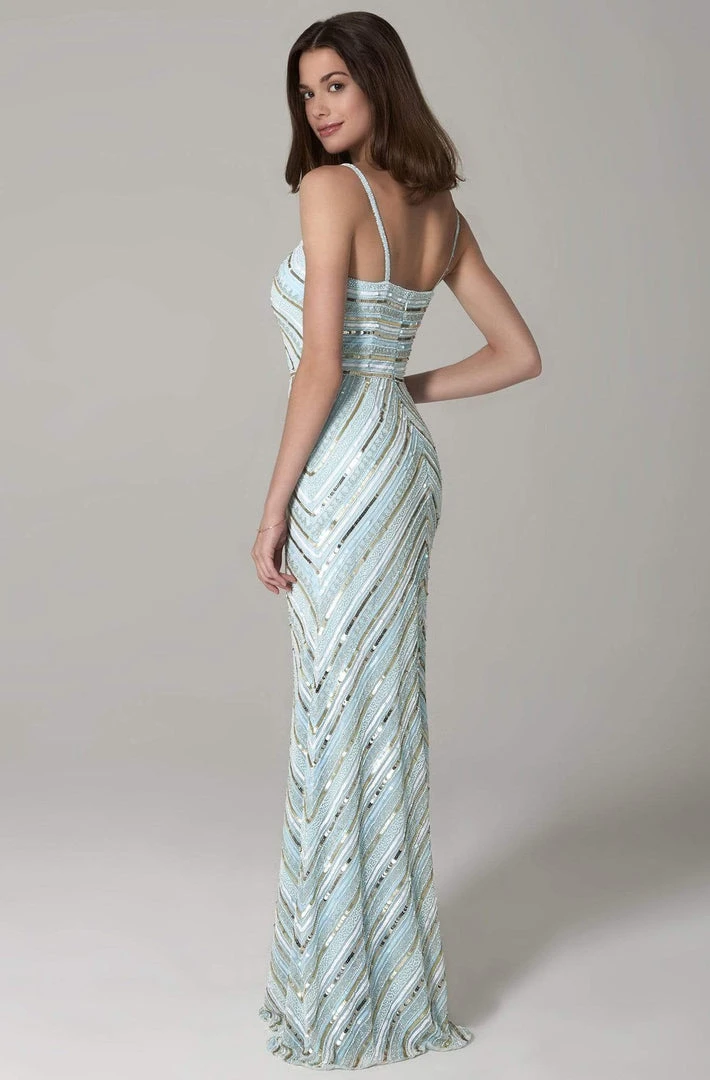 SCALA - 60091 Straight Across Sequined Long Dress 8 SCALA - 60091 Straight Across Sequined Long Dress
