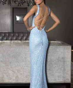 SCALA - 60095 Square Neck Sequin Long Sheath Dress