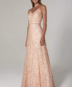 SCALA - 60109 Embellished V-neck A-line Dress