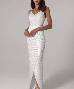 SCALA - 60112 V-Neck Open Back Bead Sheath Dress