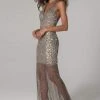 SCALA - 60130 V-Neck Open Back Sequin Illusion Sheath Dress
