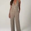 SCALA - 60132 Sleeveless V-Neck Sequined Jumpsuit