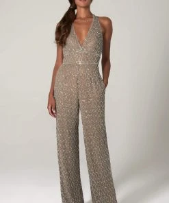 SCALA - 60132 Sleeveless V-Neck Sequined Jumpsuit