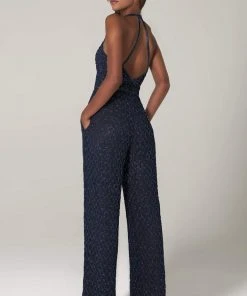 SCALA - 60132 Sleeveless V-Neck Sequined Jumpsuit