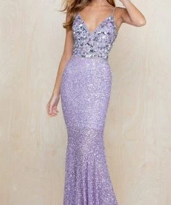 Scala - 60217 Beaded V Neck Trumpet Dress