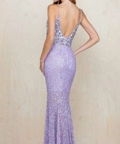 Scala - 60217 Beaded V Neck Trumpet Dress