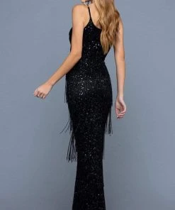 SCALA - 60252 Dangling Stud Sheath Evening Gown