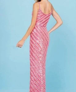 SCALA - 60258 Striped Sequin V-Neck Gown