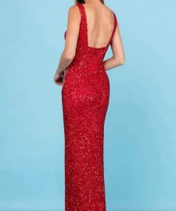 SCALA - 60259 Bead-Fringed High Slit Gown 15 SCALA - 60259 Bead-Fringed High Slit Gown
