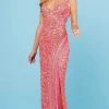 SCALA - 60259 Bead-Fringed High Slit Gown