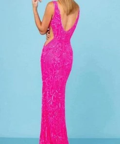 SCALA - 60294 V-Neck Cutouts Sequin Gown