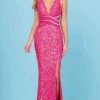 SCALA - 60301 V-Neck Sequin High Slit Gown