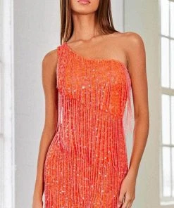 SCALA 60307 - One-Shoulder Sleeve Sequin Cocktail Dress