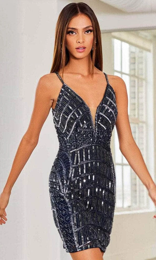 SCALA 60310 - V-Neck Sequin Cocktail Dress 3 SCALA 60310 - V-Neck Sequin Cocktail Dress