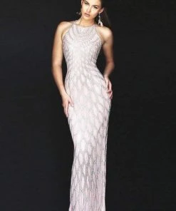 Sherri Hill - 50380 Embellished Halter Sheath Dress With Strappy Back