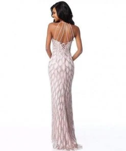 Sherri Hill - 50380 Embellished Halter Sheath Dress With Strappy Back