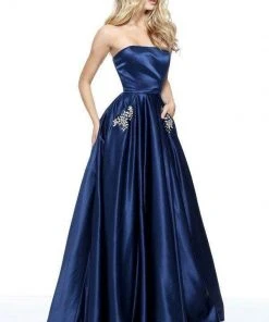 Sherri Hill - 50812 Strapless A Line Satin Dress With Beaded Pockets