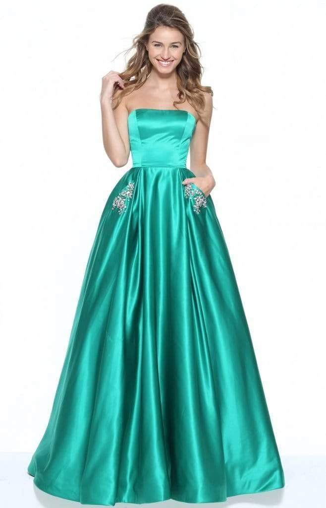 Sherri Hill - 50812 Strapless A Line Satin Dress With Beaded Pockets 8 Sherri Hill - 50812 Strapless A Line Satin Dress With Beaded Pockets